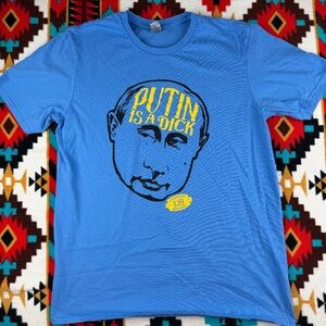 Putin Is A Di*k Lakefront Brewery Graphic T Shirt Blue Size M